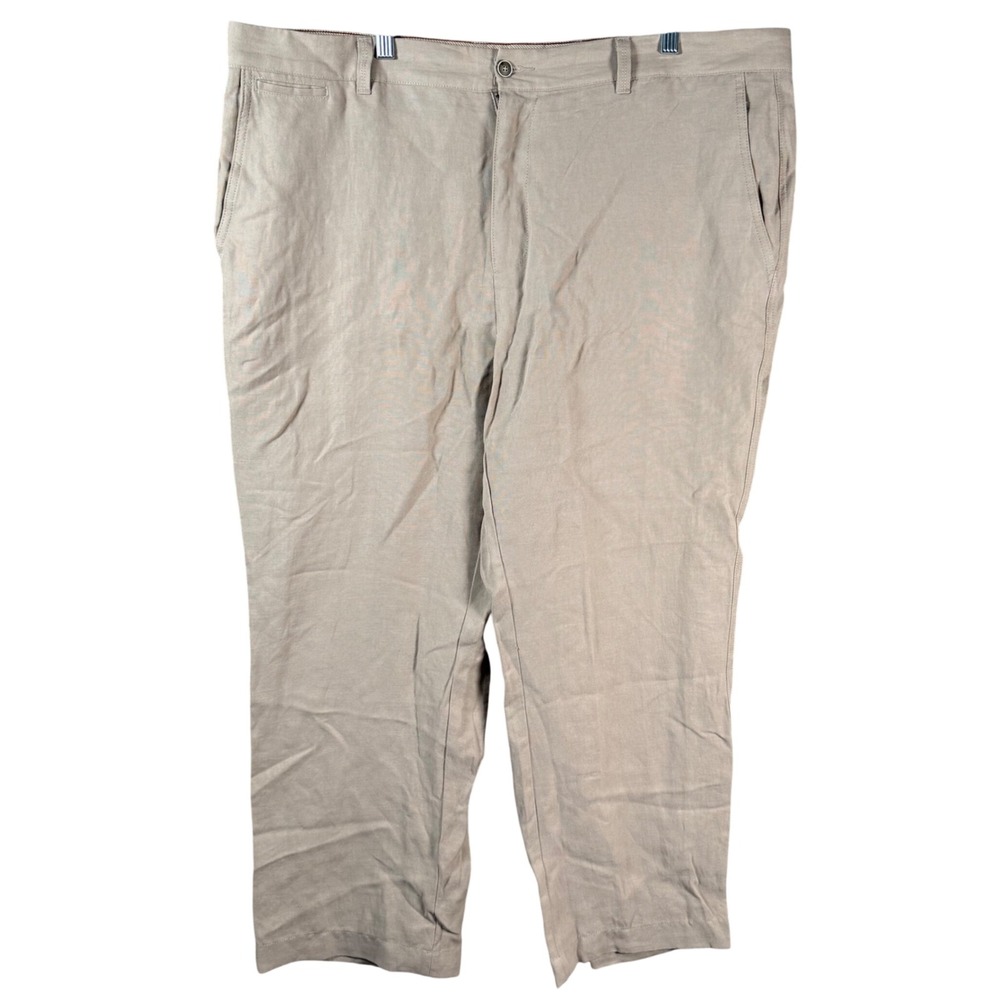 Tommy Bahama Linen Silk Blend Pants Men 42x26 Tan Flat Tropical Beach Casual